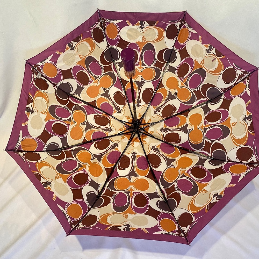 Coach Mini Retractable Umbrella-Multi Colored Kaleidoscope C Pattern